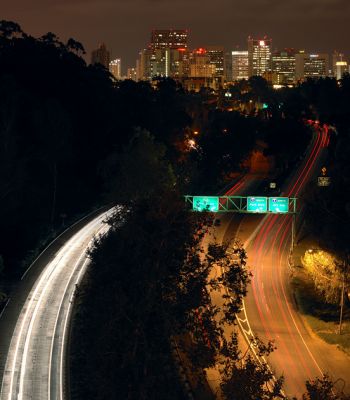 Hw 163 and downtown San Diego view from Balboa bridge
