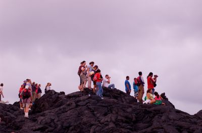Spectators watching active lava

